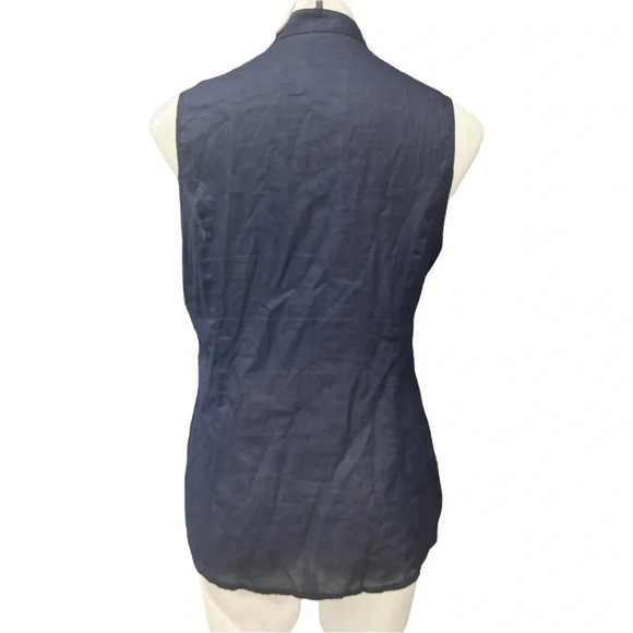 Express Design Studio Cotton Lightweight Sheer Navy Split Neck Button Down Top - Picture 3 of 6